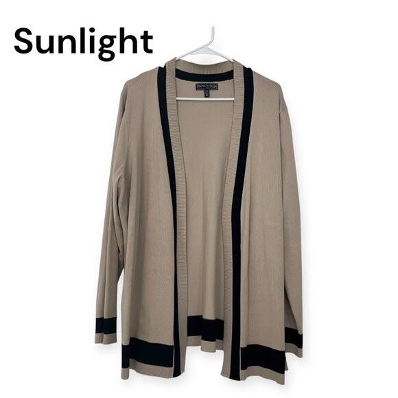 Sienna & Sage Womens Open Front Cardigan 2X Beige/Black Color Block Design ComfY - Picture 1 of 11